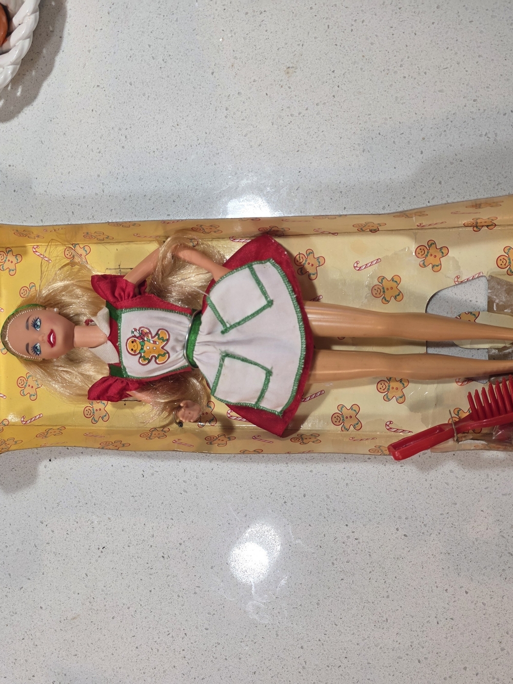 Holiday Gingerbread Dress Doll - Blonde in White & Red Outfit - Picture 5 of 6